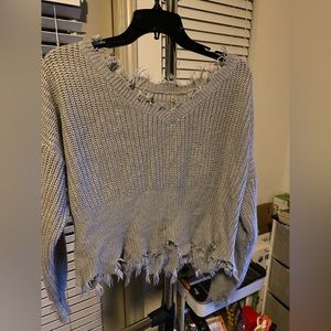 Grey fringe sweater